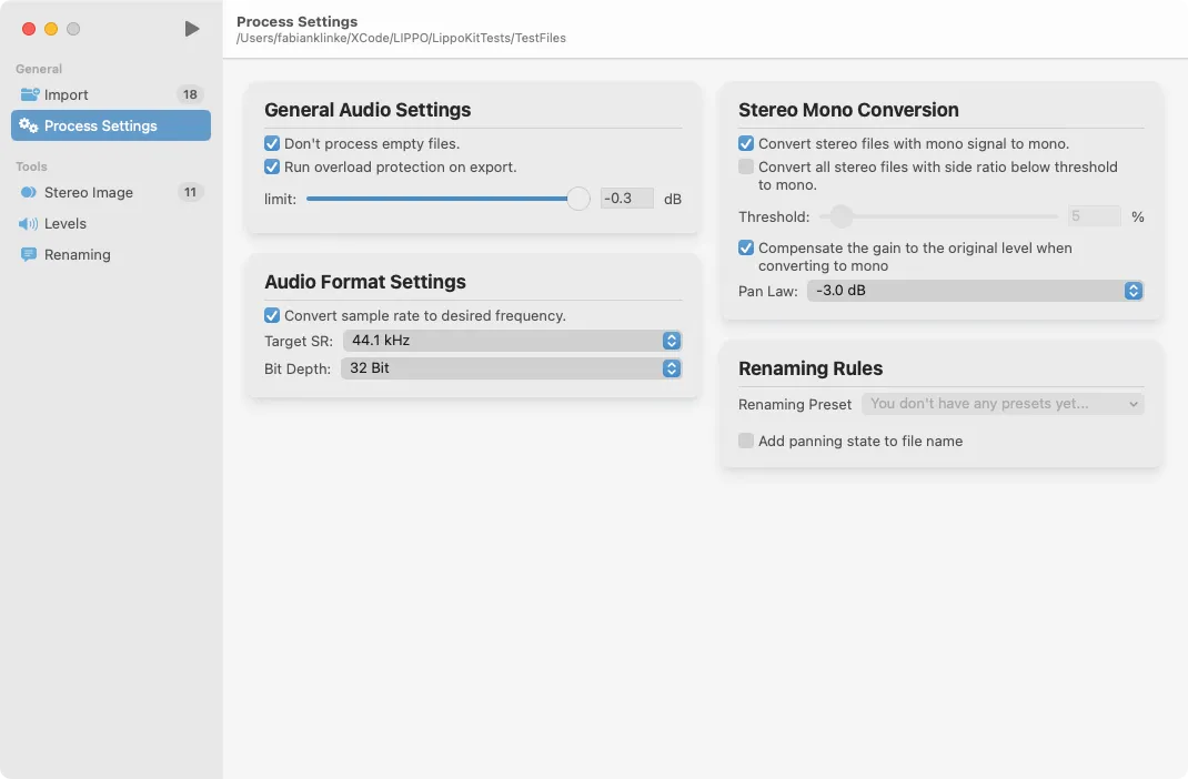 Screenshot of Lippo's processing overview.
